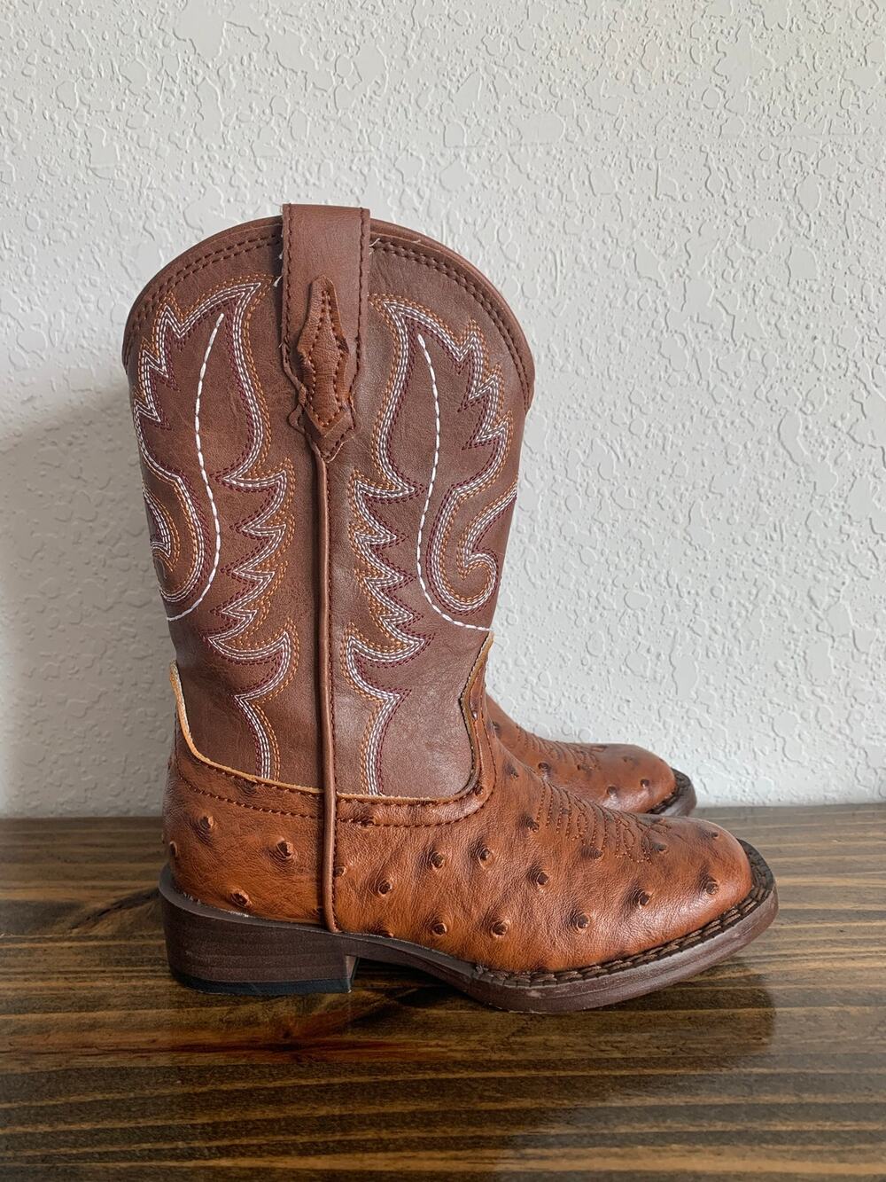 Roper Toddler Boys Faux Osterich Print Western Boots Square Toe Size 9